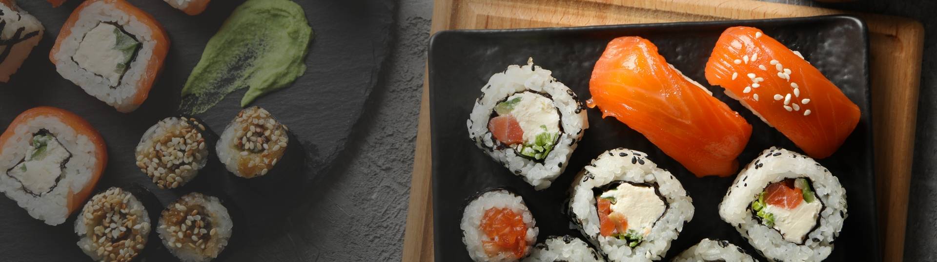 Sushi na czarnych płytach